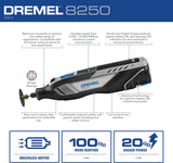 Dremel 8250-5 12V Lithium-Ion Variable Speed Cordless Rotary Tool with Brushless Motor - 5 Rotary Tool Accessories, 3Ah Battery, Charger, and Tool Bag