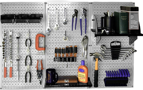 Wall Control Pegboard Organizer 4 ft. Metal Pegboard Standard Tool Storage Kit with Gray Toolboard and White Accessories