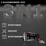 Schumacher Electric 1.5A Car Battery Charger and Maintainer, 3-in-1 Solution, for 6V/12V Power Sport, Automotive, and Marine Batteries, SC1355