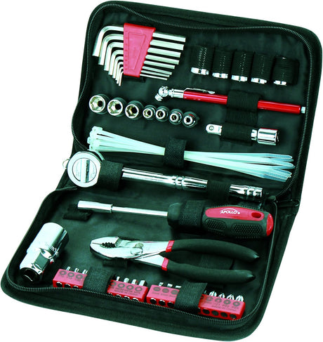 Apollo Tools 56 Piece Compact SAE Auto Tool Set in Zippered Case, Small Mechanic Tool Set for Car Emergency, Motorcycle Repair on the Road, Great for Travel Tool Needs - Red - DT9774