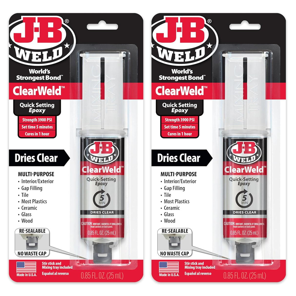 J-B Weld 50112 ClearWeld 5 Minute Set Epoxy Syringe - Clear - 25 ml, 25ml