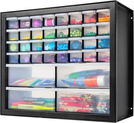 IRIS USA Screw Tool Organizer Small Parts Cabinet, 36-Drawer, Electronics Hardware Nuts and Bolts Plastic Storage Drawers Garage Storage, Stackable Bead Craft Organizer Building Bricks Sorter, Black