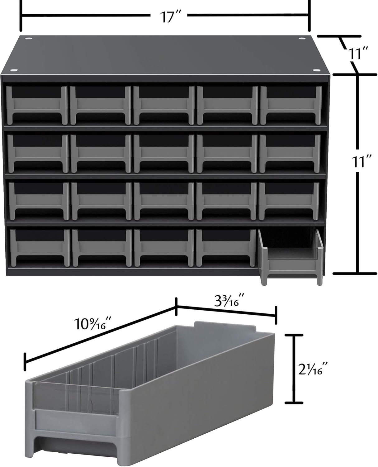 Akro-Mils Steel Garage Storage Cabinet, Small Parts Organizer Metal Cabinet for Hardware, Nails, Screws, Bolts, Nuts, and More, 17" W x 11" D x 11" H, 20-Drawer, Gray Cabinet/Gray Drawers (19320)