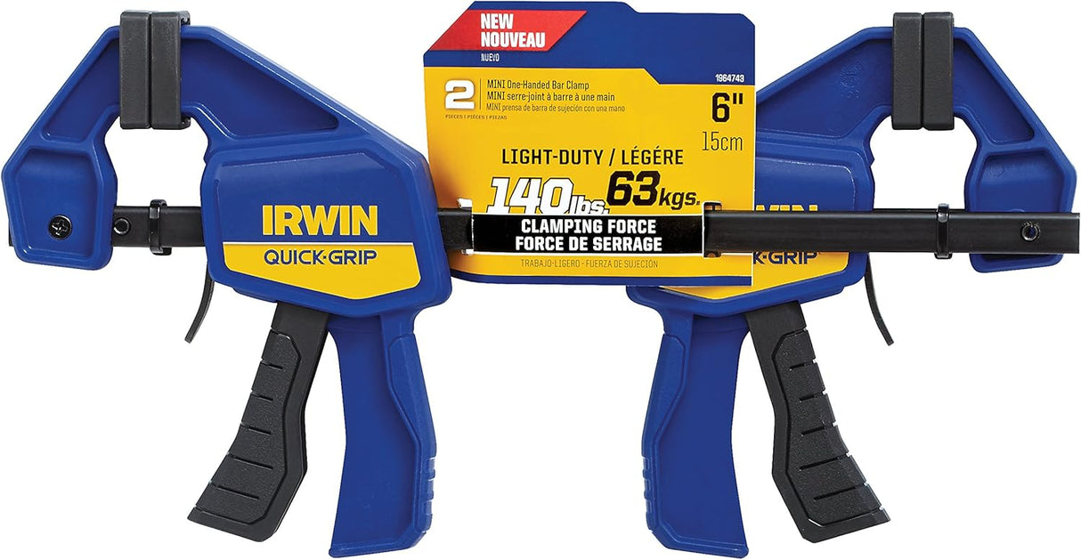 IRWIN QUICK-GRIP One-Handed Mini Bar Clamp 2 Pack, 6", 1964743