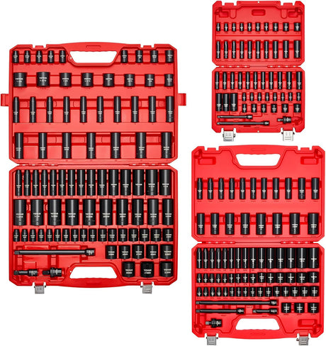 VEVOR 1/2" Drive Impact Socket Set, 65 Piece SAE 3/8" to 1-1/4" and Metric 10-24mm, 6 Point Cr-V Alloy Steel for Auto Repair, Easy-to-Read Size Markings, Rugged Construction, Storage Case