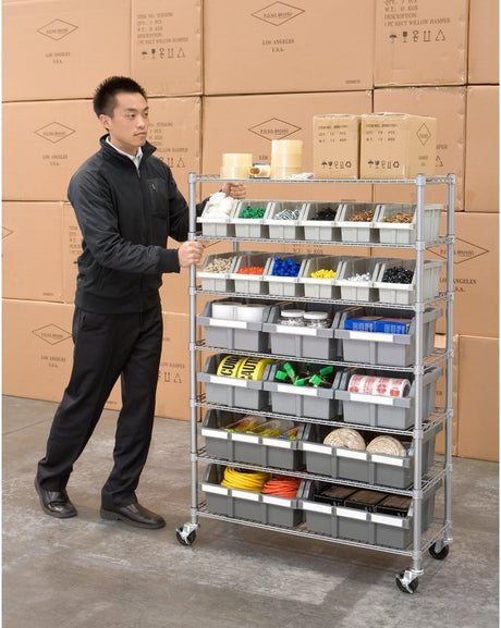 Seville Classics Commercial 7-Tier Platinum/Gray NSF 22-Bin Rack Storage System