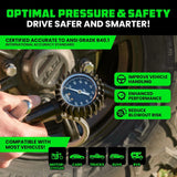 Rhino USA Tire Pressure Gauge with Inflator (0-100 PSI) - Heavy Duty Air Chuck and Compressor Accessories with Stainless Braided Hose, Large Analog Dial and Solid Brass Hardware for Truck and RV