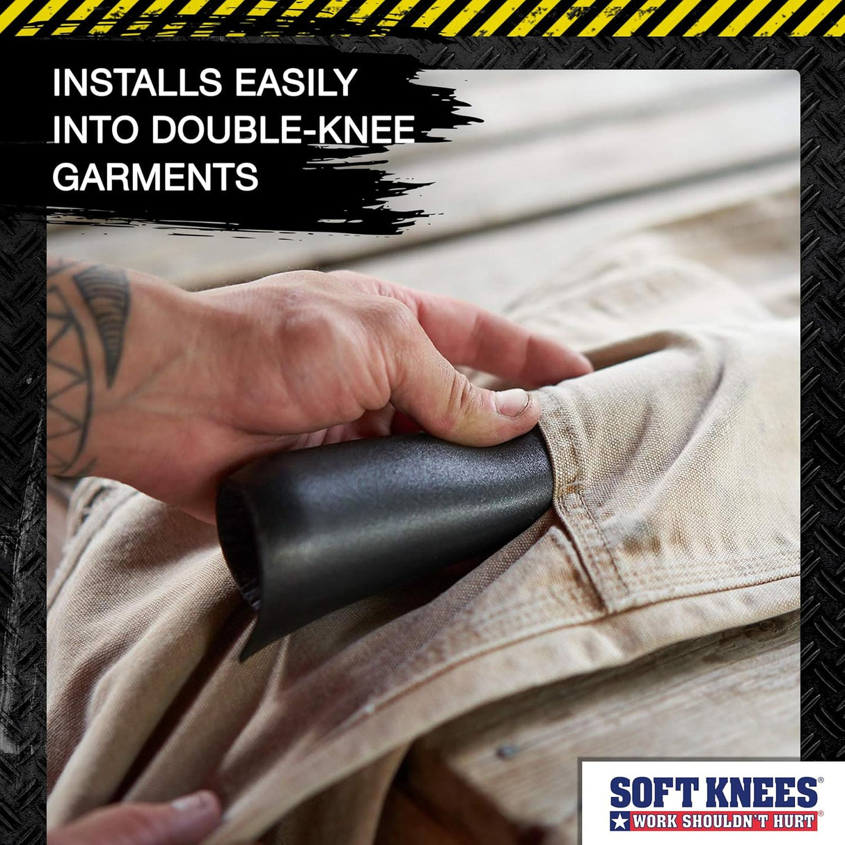 Soft Knees No-Strap Knee Pads for Men, 6” x 9” Knee Pad Inserts for Work Pants with Double Knee Pads for Work & Construction, Knee Savers for Mens Work Pants, Softknees
