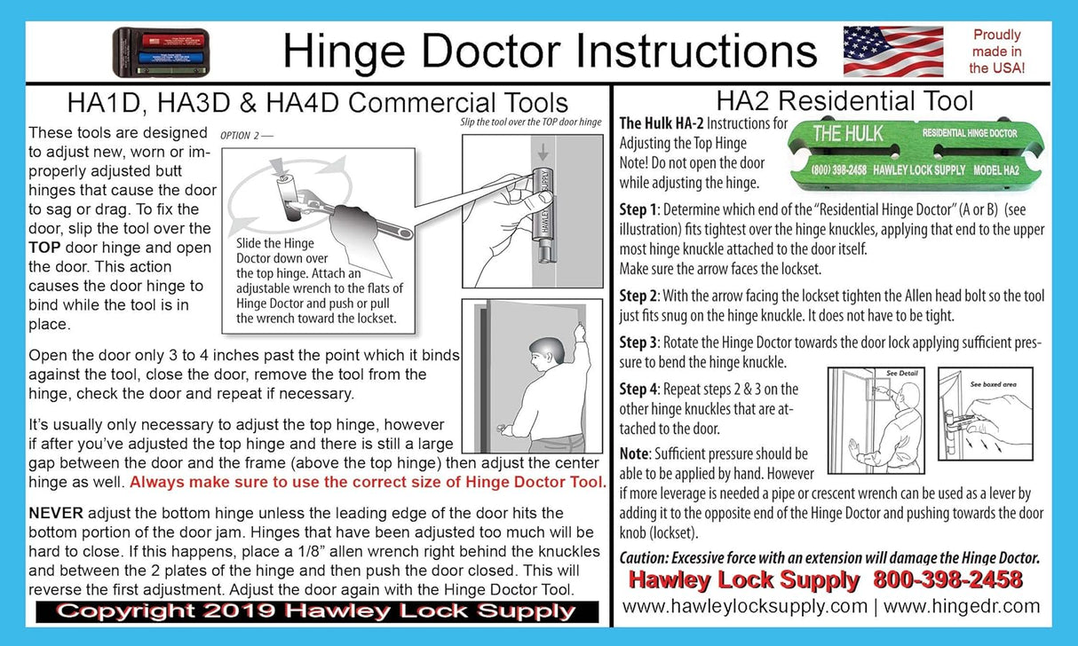 PRICE - Hinge Doctor HA1D/HA3D Set For Commercial Hinges
